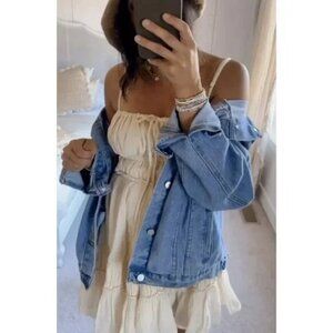 FREE PEOPLE Taking Sides Mini Dress in Ivory Size Large